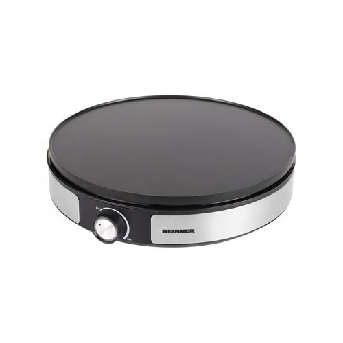 Aparat de facut clatite 2 in 1 HEINNER HCPM-F15RVSS, 1500 W, Placa reversibila 33cm, Invelist antiaderent, Control temperatura (Inox/Negru)
