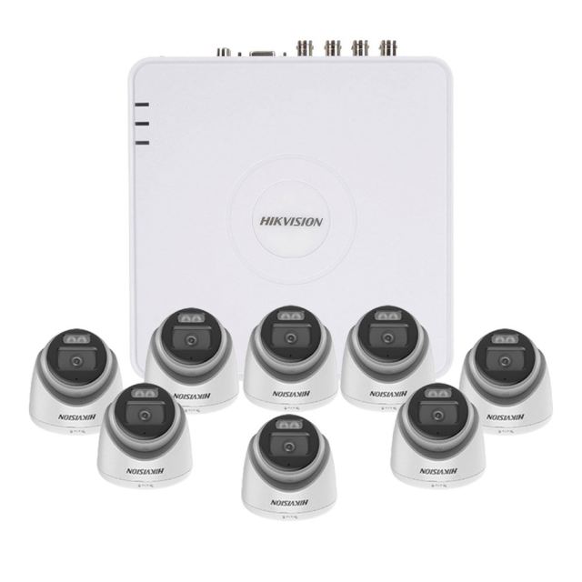 Sistem supraveghere interior Hikvision AcuSense ColorVu Smart Hybrid KIT-HK-8INT3K40IRLA-A, 8 camere, 5 MP, 2.8 mm, IR/lumina alba LED 40 m, microfon