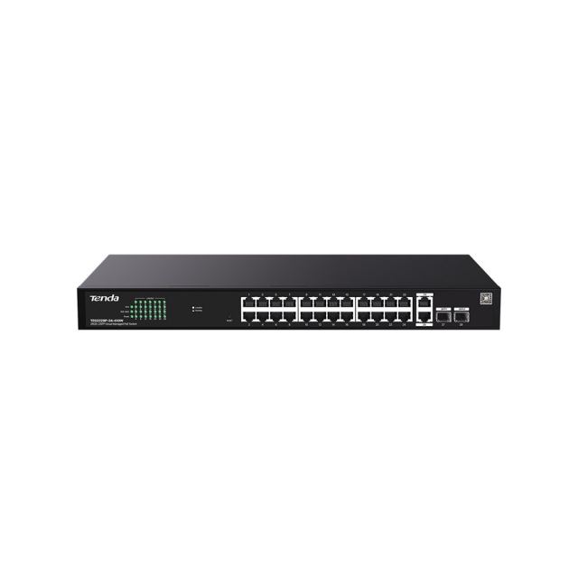 Switch PoE rackabil IP-COM G2228P-24-410W, 24 porturi PoE+, 2 RJ45, 2 SFP, buget 370 W, 56 Gbps, management in cloud