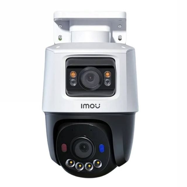 Camera supraveghere IP Dome rotativa exterior cu lentila duala PT Imou Active Deterrence IPC-PS70FP-10M0, 5 + 5 MP, 3.6 mm, IR 30 m, microfon si difuzor, slot card, detectie om / vehicul, smart tracking, sirena, stroboscop, PoE