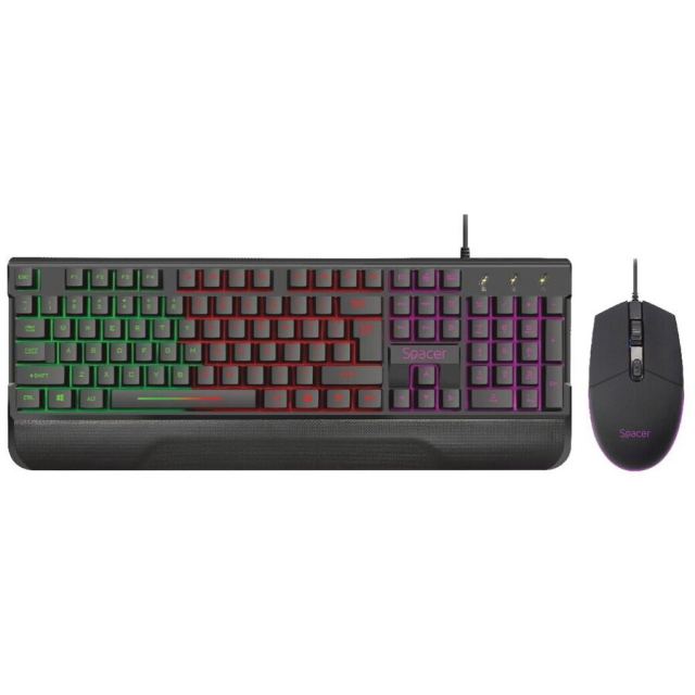 spacer Kit Gaming SPACER USB SPGK-INVICTUS , tastatura Iluminare RGB rainbow si mouse optic 3200 dpi iluminare 7 culori, Negru
