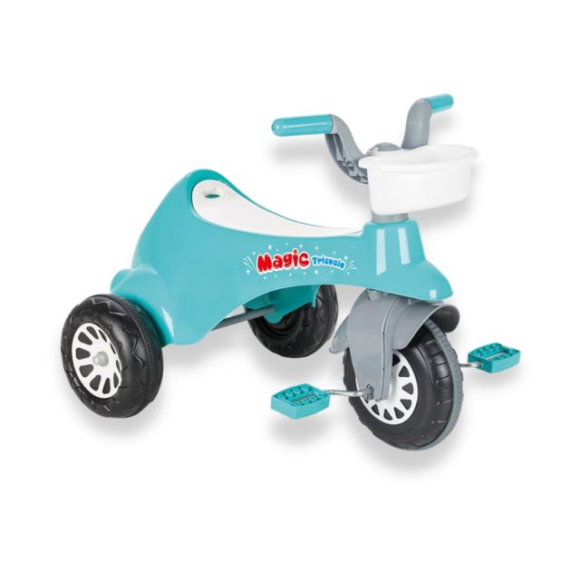 Tricicleta pentru copii Pilsan Magic Turquoise cu spatiu de depozitare, de la 3 ani pana la 35 kg