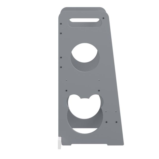 Turn de invatare din lemn pentru copii, Teddy GrayWhite, design montessori, robust, margini rotunjite, cu platforma si trepte reglabile, dimensiune 90 x 44 x 39.5 cm
