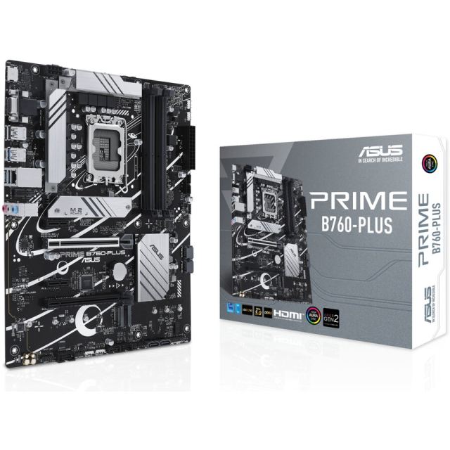 Asus Placa de baza Asus Prime B760-PLUS, LGA1700, 4x DDR5, DisplayPort, HDMI, VGA, 2x PCIe x16, 2x PCIe x1, 3x M.2, 4x SATA 6Gbps, 2.5Gbps LAN, ATX