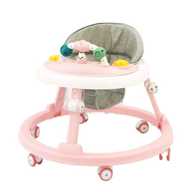 Premergator pentru copii Little Mom Pink educational, cu lumini si sunete, pliabil si ajustabil in inaltime, cu 6 roti silentioase, dimensiune 67 x 67 x 46 cm