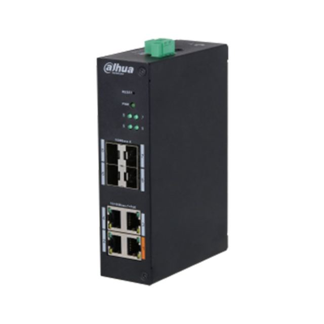 Switch cu 8 porturi Dahua HS4408-4ET-60, 4 porturi PoE 10/100 Mbps, 4 porturi SFP 1000 Mbps, PoE Watchdog, Hi-PoE, Hardened Switch, cu management