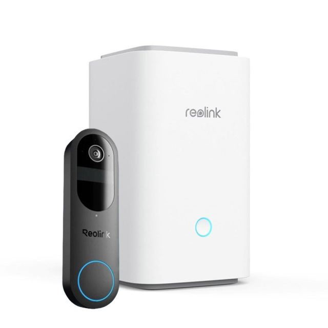 Kit sonerie wireless WiFi Dual Band cu Hub Reolink Video Doorbell D340B+HUB1, 4 MP, 1.2 mm, 2.4/5 GHz, 7000 mAh, PIR, microfon si difuzor, slot card, detectie miscare, card inclus