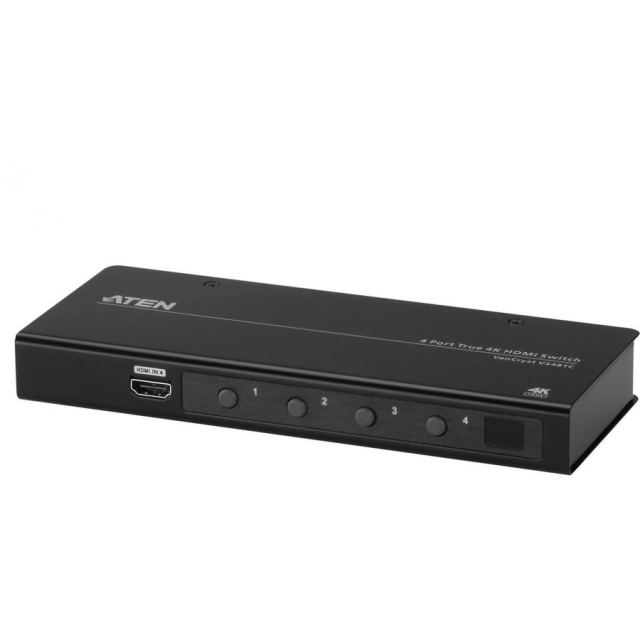 ATEN Switch HDMI True 4K Aten VS481C-AT-G, 4 Porturi Intrare, 1 Port Iesire, HDR, Telecomanda IR, RS-232, Carcasa Metalica, Negru