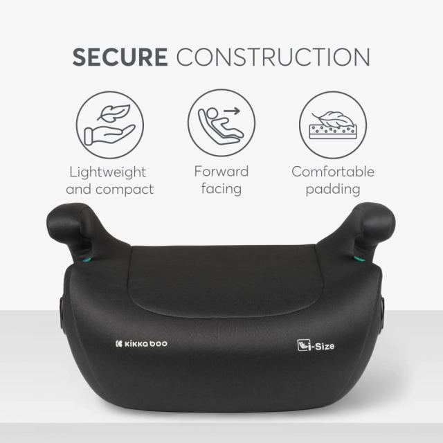 Inaltator auto cu isofix Kikkaboo i-Tip 2 i-SIZE Black 125-150 cm, suport pahar inclus, centura de ghidaj, husa lavabila, cotiere, certificat R129