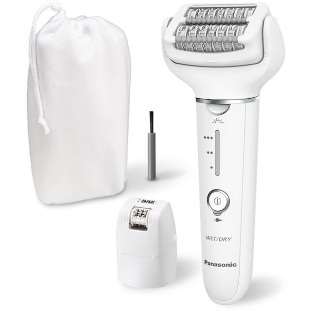 Panasonic Epilator Panasonic ES-EY31-W503, Wet & Dry, fara fir, 2 discuri, 60 pensete, Senzor presiune, Discuri duble, Cap flexibil si pivotant la 90°, 3 viteze, Alb/Crem
