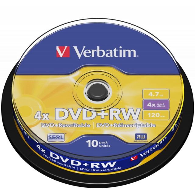 Verbatim Disc optic reinscriptibil Verbatim  DVD+RW 4X spindle, Pachet 10 bucati