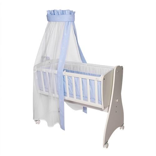 Set lenjerie pat 7 piese Lorelli Bear Blue, bumbac ranforce, pentru pat balansoar First Dreams