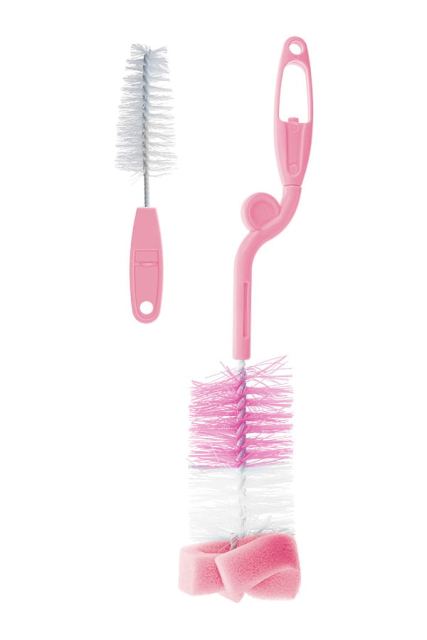 Perie pentru curatare biberoane si tetine Bocioland Roz,include perie pentru tetine,maner ergonomic
