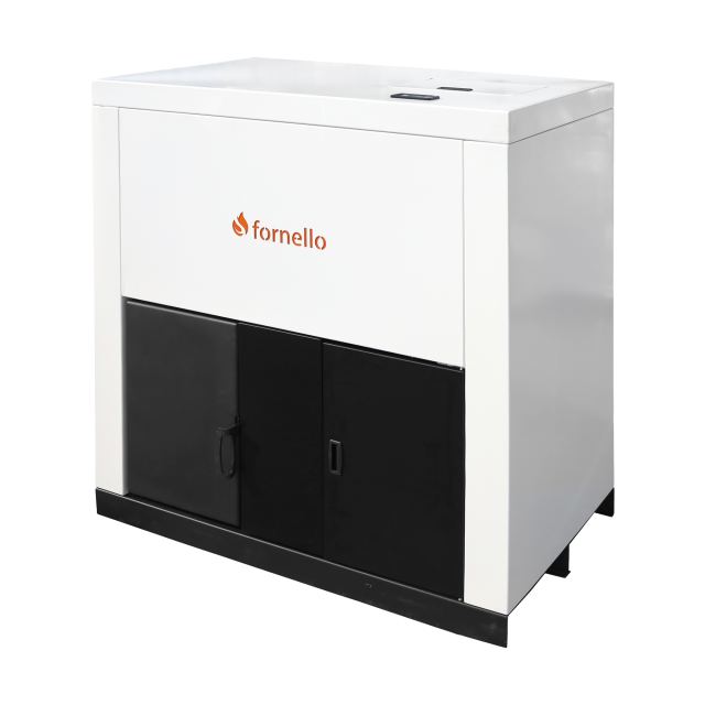 Centrala pe peleti Fornello Eco Energy 50 kW, echipata cu automatizare,  afisaj digital, arzator fonta, curatare mecania a drumurilor de fum, buncar peleti integrat 130 kg