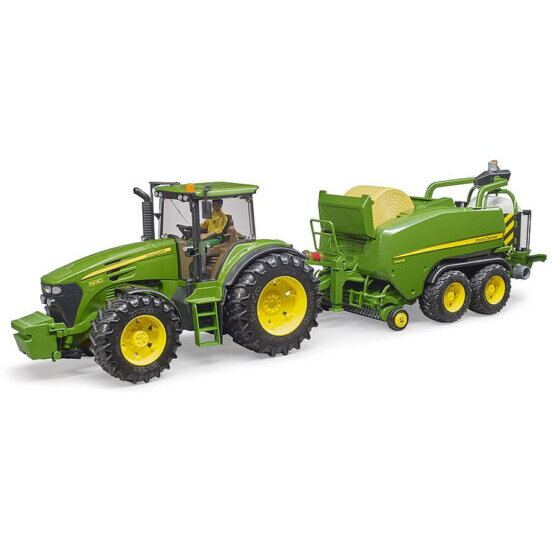 BRUDER Jucarie agricola BRUDER John Deere Straw round baler C441R, Scara 1:16, Cu 2 baloti inclusi