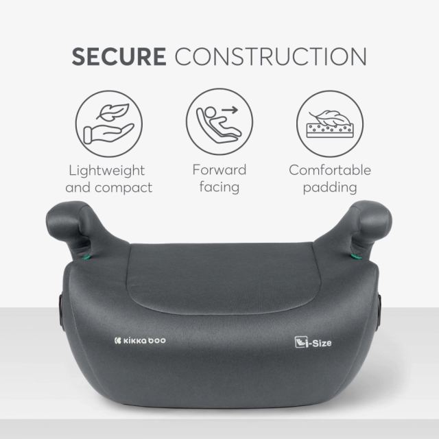Inaltator auto cu isofix Kikkaboo i-Tip 2 i-SIZE Dark Grey 125-150 cm, suport pahar inclus, centura de ghidaj, husa lavabila, cotiere, certificat R129