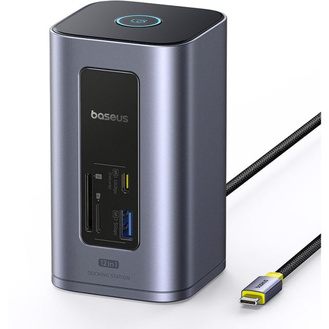 BASEUS Docking Station Baseus Spacemate 12-in-1, 100W, USB-C, 4K HDMI, 10 Gbps, pentru Windows, Gri