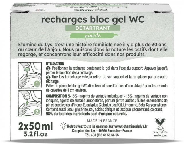 Rezerva 2 pastile gel pentru curatare si detartrare toaleta Etamine parfum pin si eucalipt 100 ml