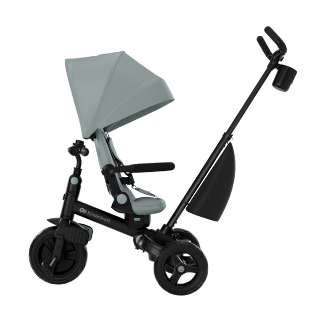 Tricicleta pentru copii Kinderkraft Aveo 2 Plus Green pliabila, cu scaun reglabil si reversibil, suport picioare, controlul directiei
