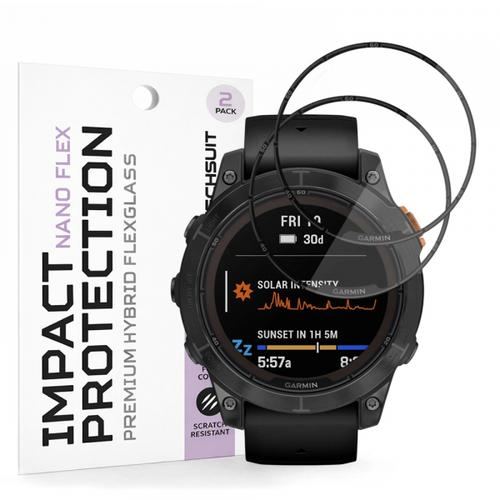 Folie Protectie Techsuit Nano Flex pentru Garmin Fenix 7 Pro Solar, Set 2 bucati, Plastic, Neagra