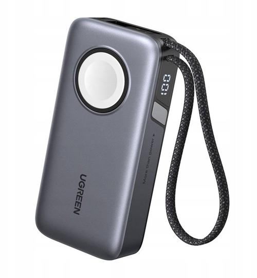 Acumulator extern Ugreen PB527, 10000 mAh, 30 W, USB Type-C, Incarcare wireless magnetica Apple Watch (Gri)