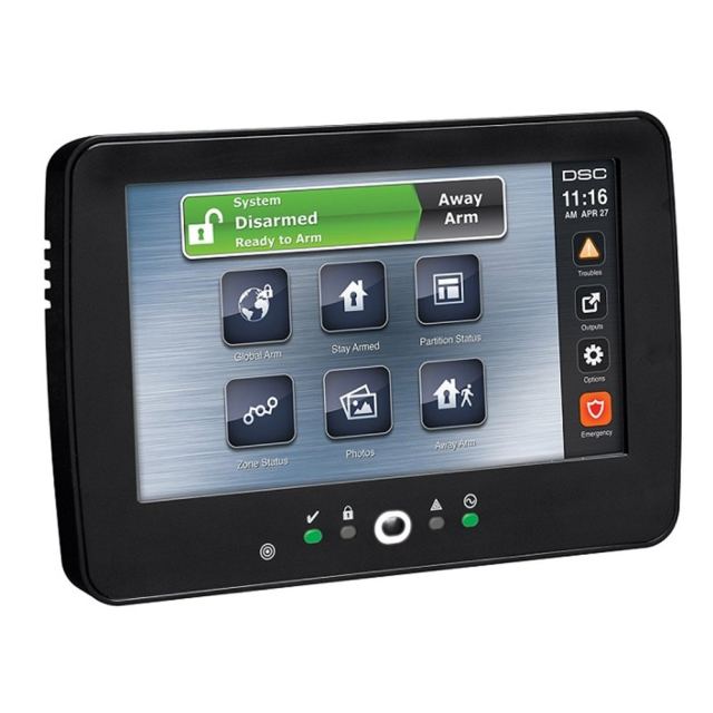 Tastatura touch screen cu cititor de proximitate DSC NEO HS2TCHPBLK, 7 inch, LCD color, slot card, conexiune 4 fire, tamper, neagra