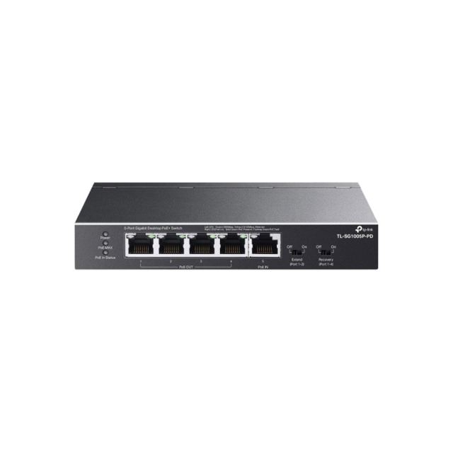 Switch cu 5 porturi Gigabit TP-Link TL-SG1005P-PD, 10 Gbps, 7.44 Mpps, 250 m, plug&play, PoE+