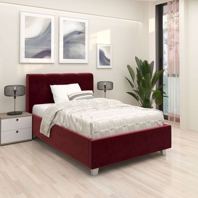 Pat tapitat ARISA cu saltea inclusa, 120x200, catifea Rosu Grena