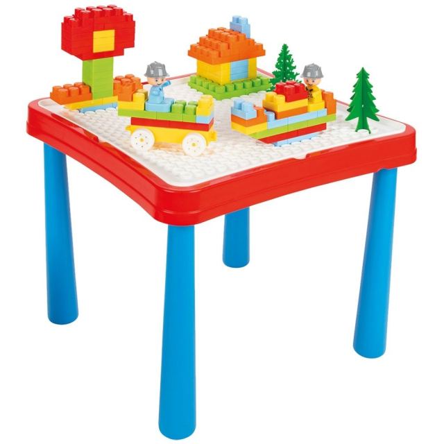 Set masuta cu doua scaunele Pilsan Master Study cu spatiu depozitare rechizite,realizat din plastic rezistent cu margini rotunjite,placa constructie si 121 cuburi constructie incluse,dimensiune masuta 60x60x50 cm