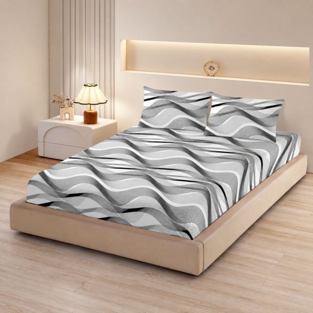 Husa de pat din finet, cu 2 fete de perna Somnart pentru saltea de 160 x 200 cm Silver Waves