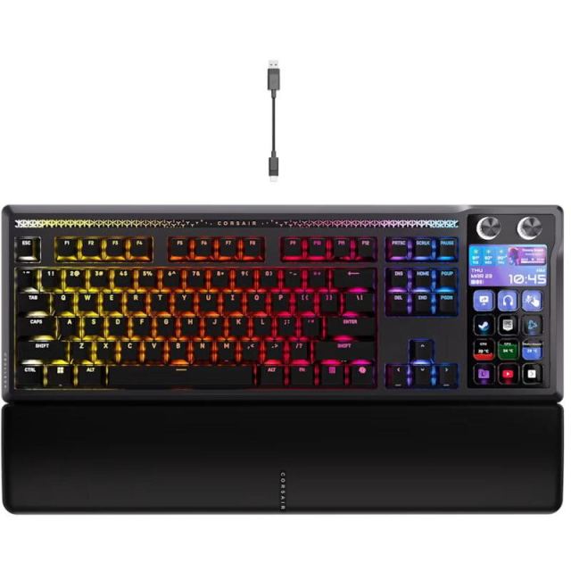 CORSAIR Tastatura mecanica gaming Corsair GALLEON 100 SD, MLX Pulse switches, built-in Stream Deck interface, ecran LCD 5 customizabil, USB, Negru