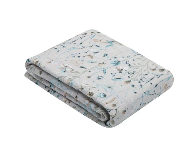 Patura multifunctionala de muselina KikkaBoo Dreamy Fields Grey 100x100 cm,cu strat dublu,bumbac 100