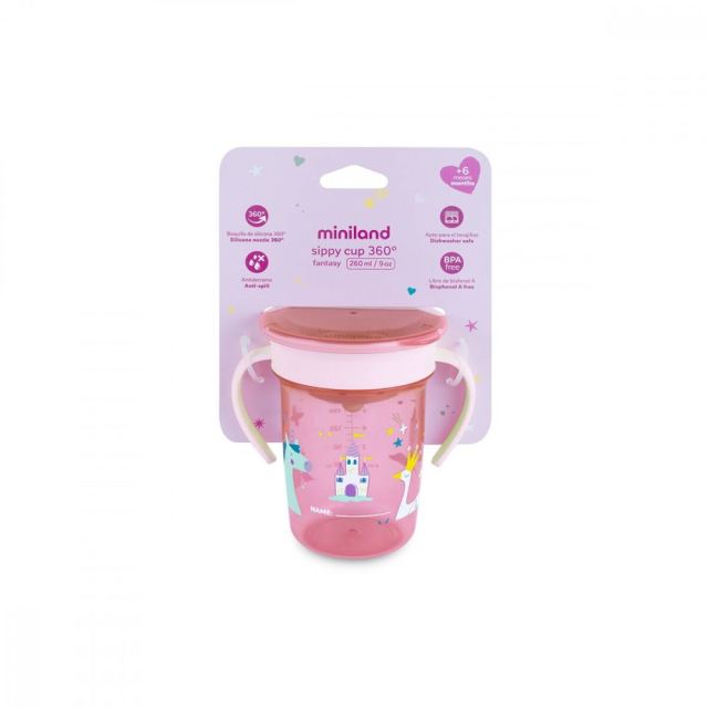 Cana de tranzitie, antiscurgere Miniland Fantasy 270 ml