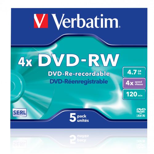 Verbatim Disc optic reinscriptibil Verbatim 43285 DVD-RW Serl , 4.7GB, Argintiu, Pachet 5 Bucati