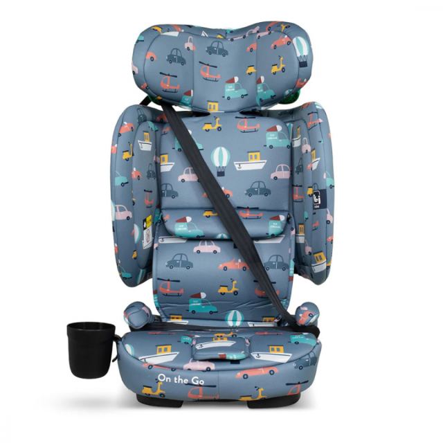 Scaun auto pentru copii i-Size 76-150 cm Cosatto On The Go Itchy Feet Sky cu sistem Isofix si Top-Tether, pliere compacta, geanta de transport