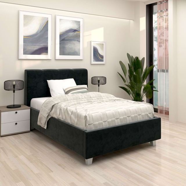 Pat tapițat ARISA 120x200, Catifea Neagra
