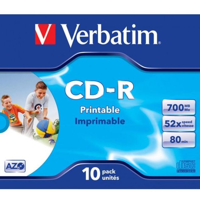 Verbatim BLANK  CD-R Verbatim    AZO 52X 700MB JC WIDE INKJET PRINTABLE ID BRANDED 43325 (pret la 1 buc. 43324 CD - 10buc. / cutie)