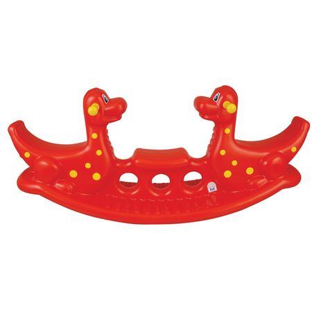 Balansoar pentru 3 copii Dino Seesaw Rosu, utilizare interiorexterior, greutate admisa 50 kg, dimensiune 140x39x58 cm