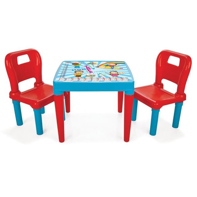 Set masuta cu doua scaunele Pilsan Study Table Blue ,spatar inalt,margini rotunjite