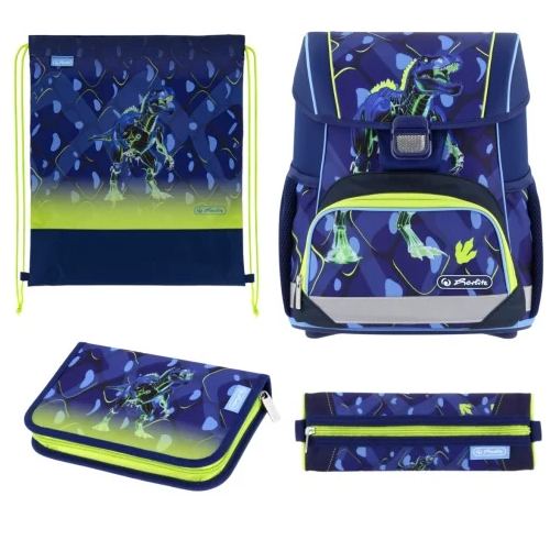 Ghiozdan scolar Herlitz Loop Plus T-Rex Explorer, ergonomic, greutate 870g, 37x31x22cm, set cu penar și sac de sport