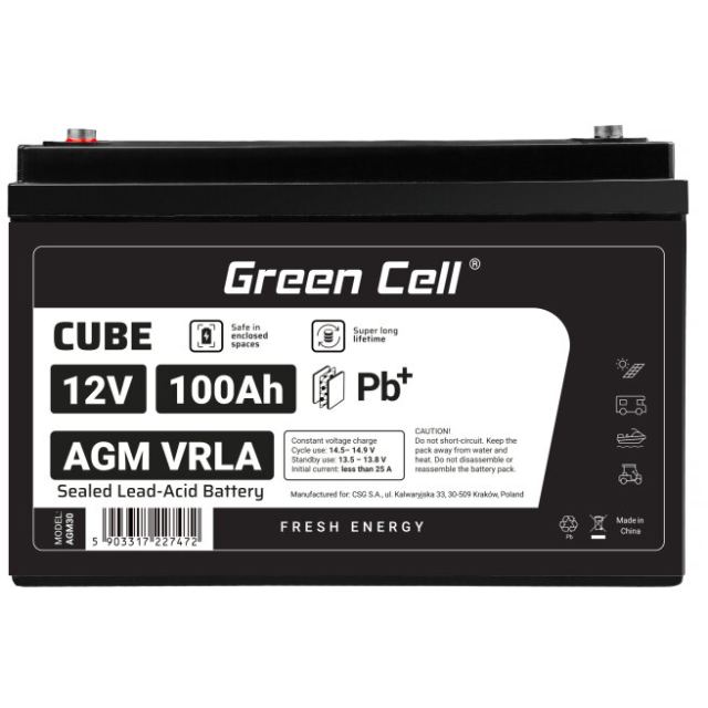 Green&nbsp;Cell Acumulator plumb acid GreenCell 12V 100AH, terminal B5 (M6), AGM30