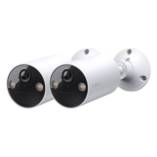 Set camera de supraveghere wireless IP WiFi cu acumulator si iluminare duala TP-Link Full Color Tapo C410, 3 MP, 3.17 mm, IR/lumina alba 9.1 m, microfon si difuzor, slot card, detectie miscare, sirena, control din aplicatie, 2 bucati