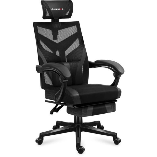 Huzaro Scaun gaming Huzaro HZ-Combat 5.0, Mesh, Suport picioare, Cotiere moi, Tetiera ajustabila, Cadru Nylon FX, Negru
