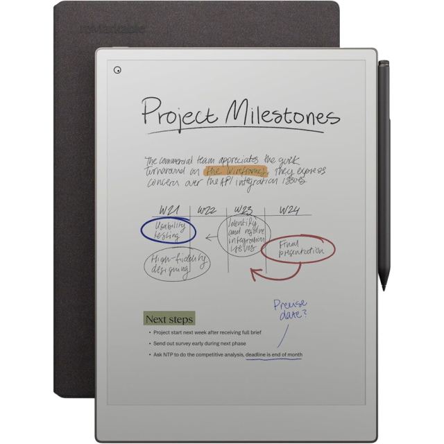 Remarkable Tableta ePaper reMarkable Paper Pro cu Stylus Marker Plus si Husa Book Folio Weave Basalt, Display Canvas Color 11.8, Procesor Cortex-A53 1.8GHz Quad-Core, 2GB RAM, 64GB Flash, Wi-Fi, Argintiu