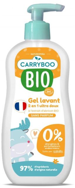 Sampon si gel dus Bio delicat pentru bebelusi, fara parfum, cu extract de caise Carryboo 500 ml