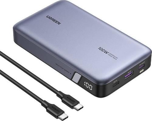 Acumulator extern Ugreen PB720, 20000 mAh, USB-A + 2x USB-C, 100 W PD (Gri)