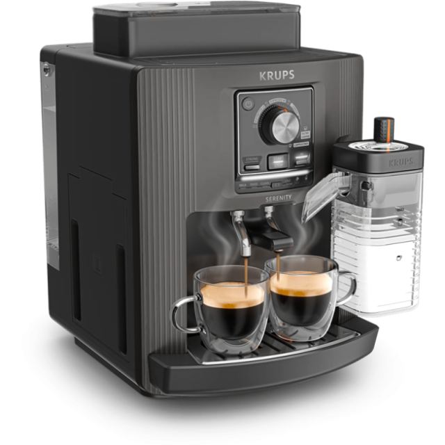 KRUPS Espressor automat Krups Serenity Milk EA402HE0, 1450 W, presiune 15 bari, capacitate rezervor apa 1.7 L, 5 retete, 5 trepte de macinare, 3 trepte de temperatura, sistem Thermoblock Compact, tehnologie Milk Maestro, duza spumare lapte ajustabila, Ne