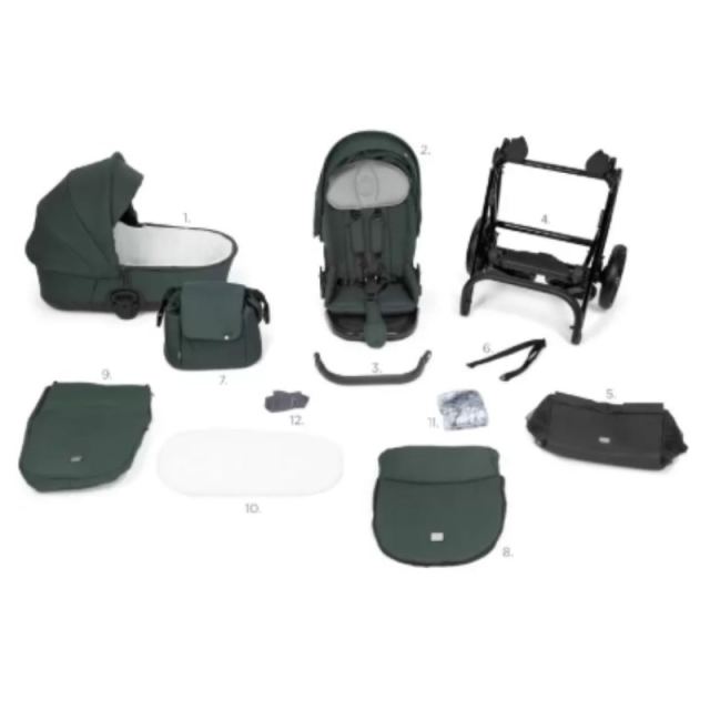Carucior 2 in 1 Tutis Mio 3+ Sage 039 din piele, sezut reversibil, amortizoare duble, maner reglabil, accesorii incluse