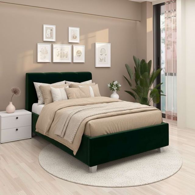 Pat tapitat copii ARISA, 90x200, catifea Verde