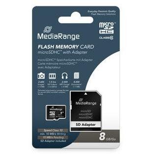 MediaRange Card de memorie MediaRange MicroSDHC, 8GB, Clasa 10 + Adaptor SD